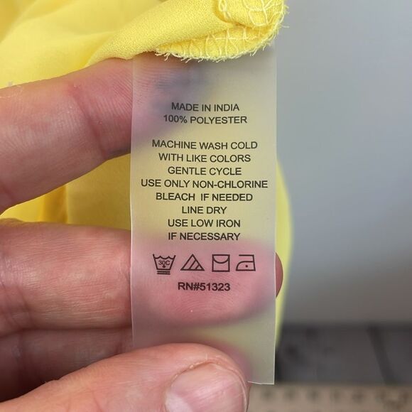 Vince Camuto Yellow Chiffon Dress Baby Doll Split neck tiered long sleeve Small - Picture 13 of 15